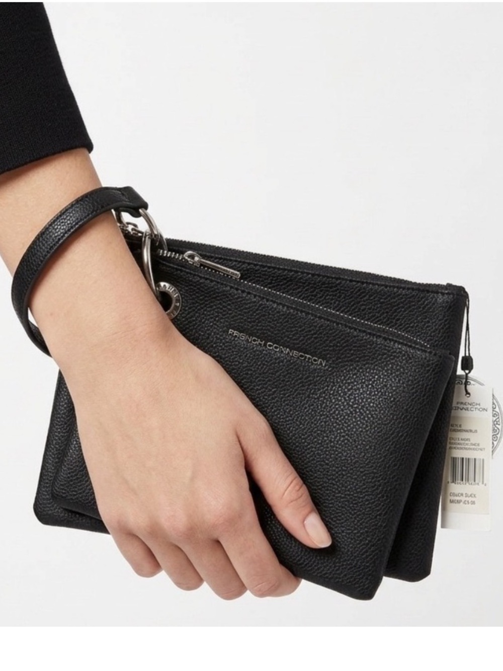 NWT French Connection Lara Pebble Double Slim Pouches Wristlet Black